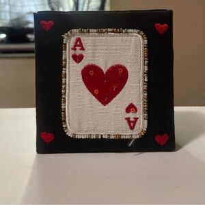 Handmade Ace of Hearts Embroidered Wall Art - Red & Black